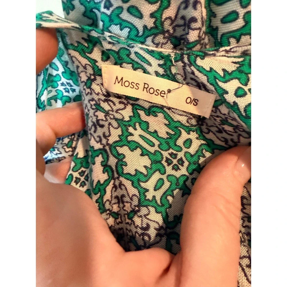 Moss Rose Green Floral Geometric Tassel Kimono‎ Wrap Scarf One Size O/S